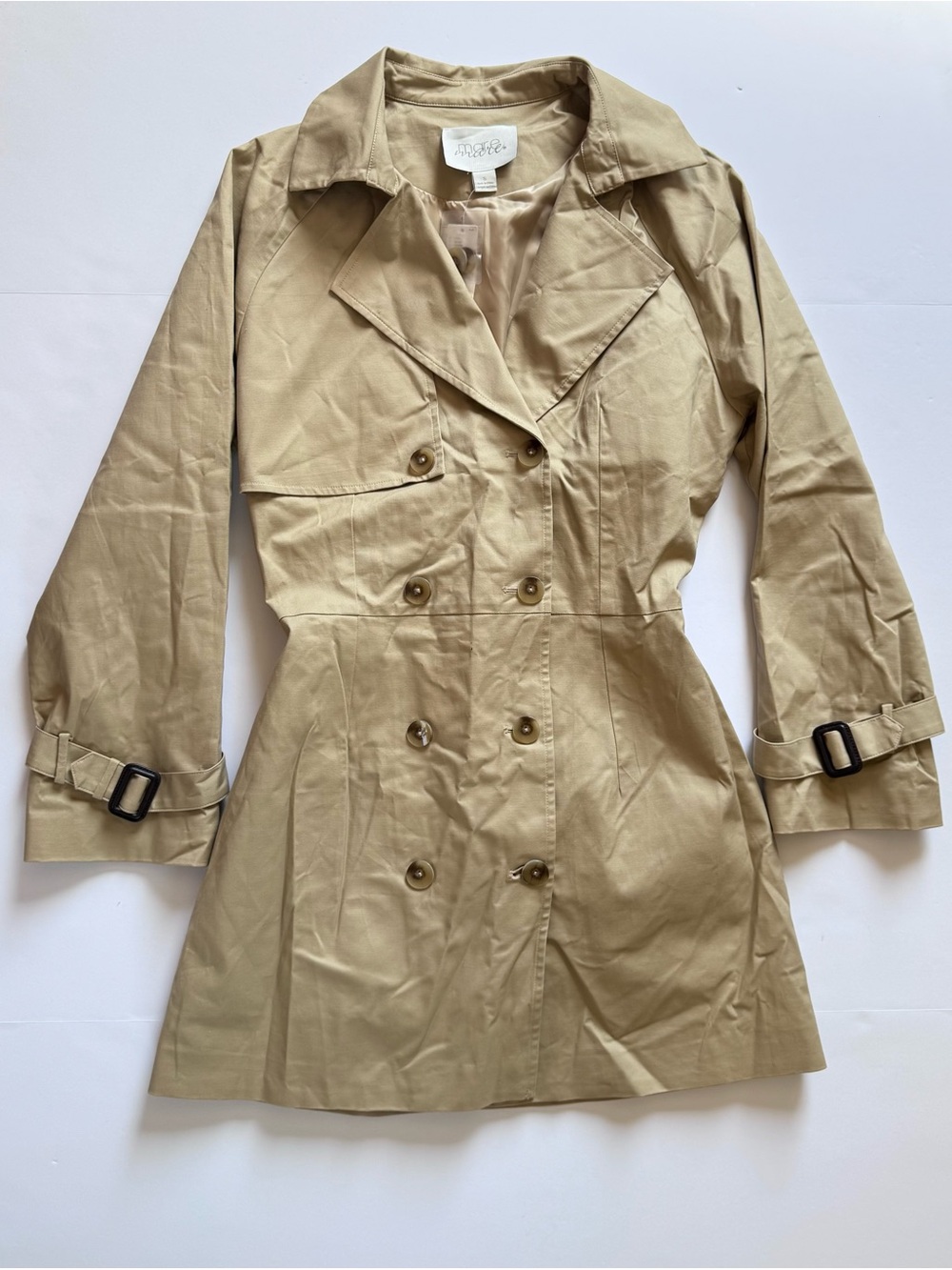 Anthropologie Women's Beige Double-Breasted Trench Coat Dress,Size Small - Picture 3 of 9
